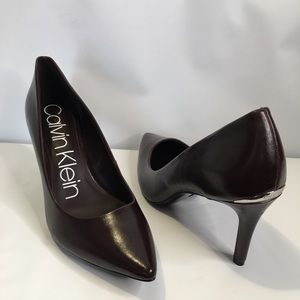 Calvin Klein Pointed Toe Brown Leather Heels